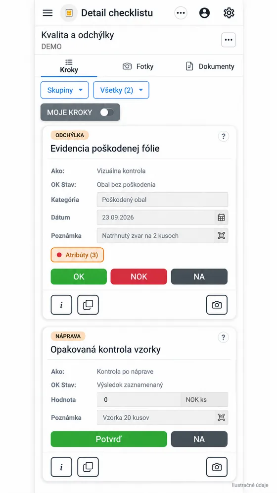 Evidencia odchýlky a nápravy v mobilnej aplikácii