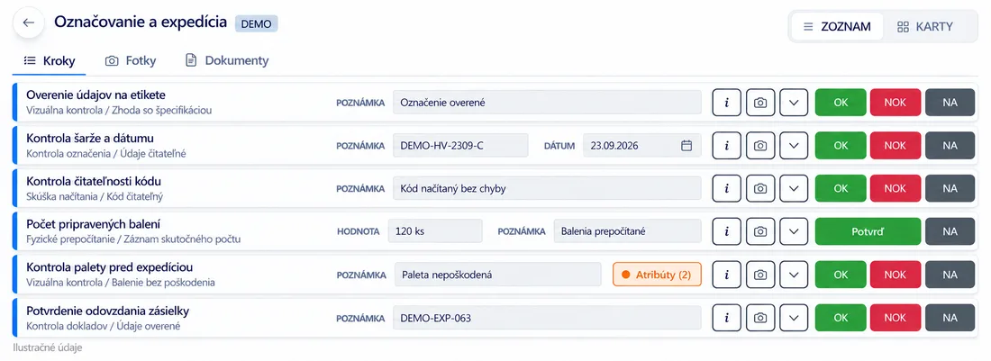 Zoznam krokov kontroly balenia a expedície zásielky