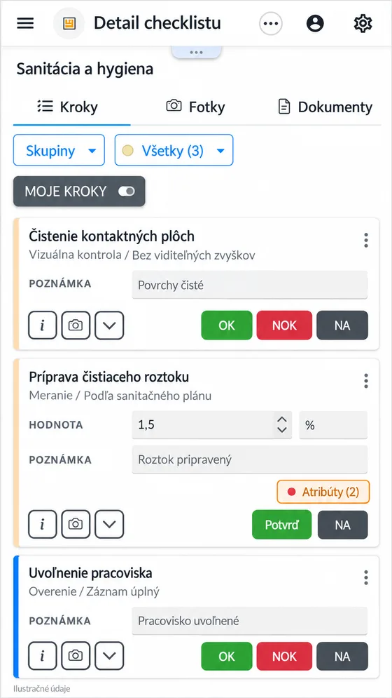 Sanitačný checklist vyplňovaný v mobilnej aplikácii priamo na prevádzke