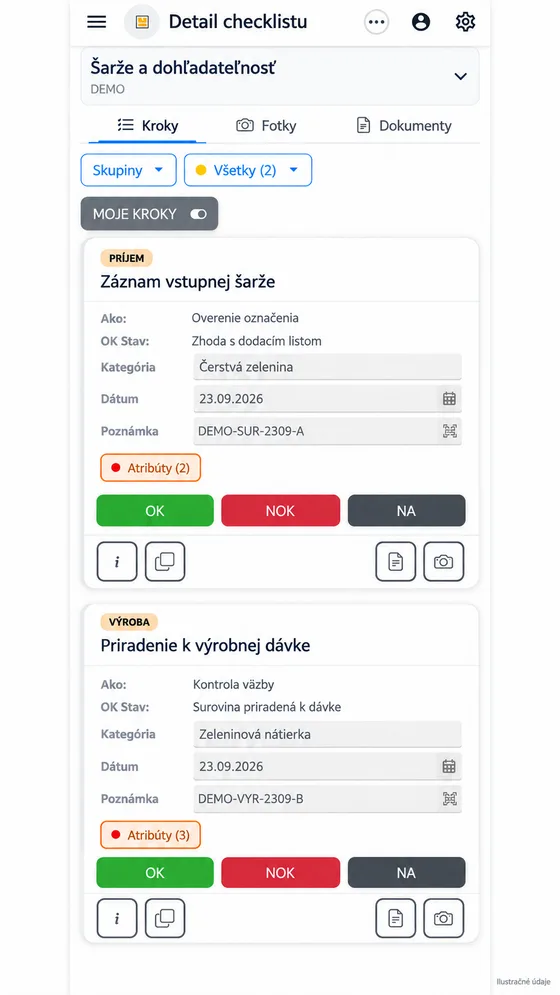 Overenie šarže suroviny v mobilnej aplikácii priamo na prevádzke